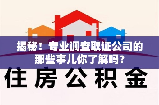华安揭秘！专业调查取证公司的那些事儿你了解吗？