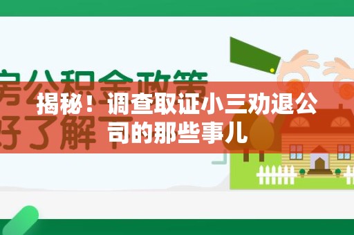 华安揭秘！调查取证小三劝退公司的那些事儿